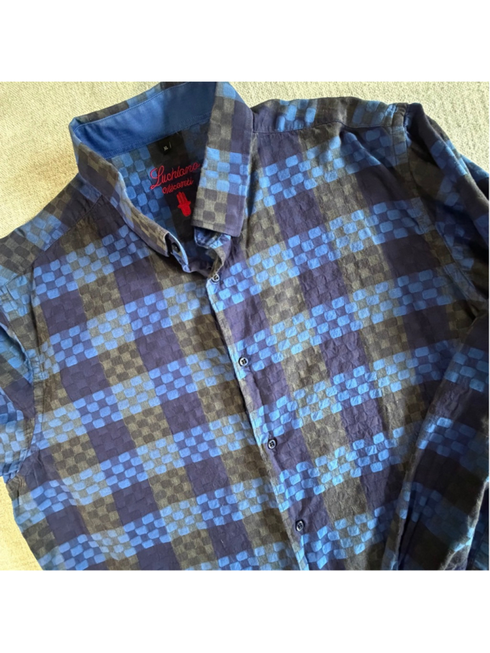 Luchiano Visconti men’s button down blue gray shirt XL